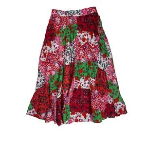 Kaktus Womens Red Green Floral Patchwork Maxi Skirt Elastic Waist Pockets Size M